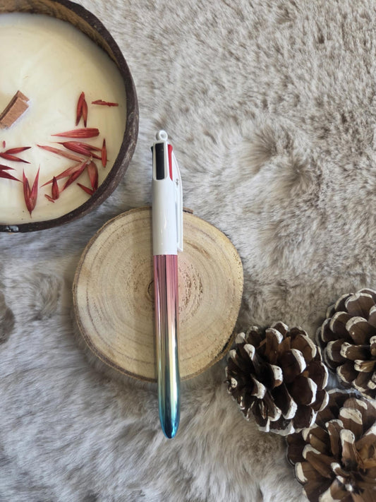 Bic 4 couleurs dégradé de rose, jaune et bleu métallisé