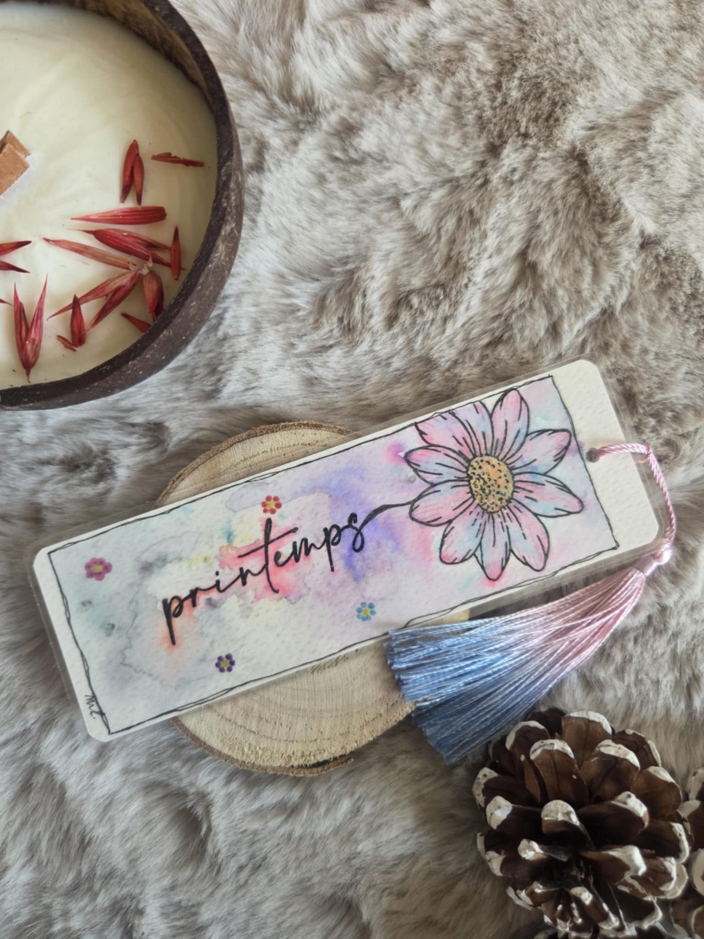 Marque-page fait main à l’aquarelle "Printemps"