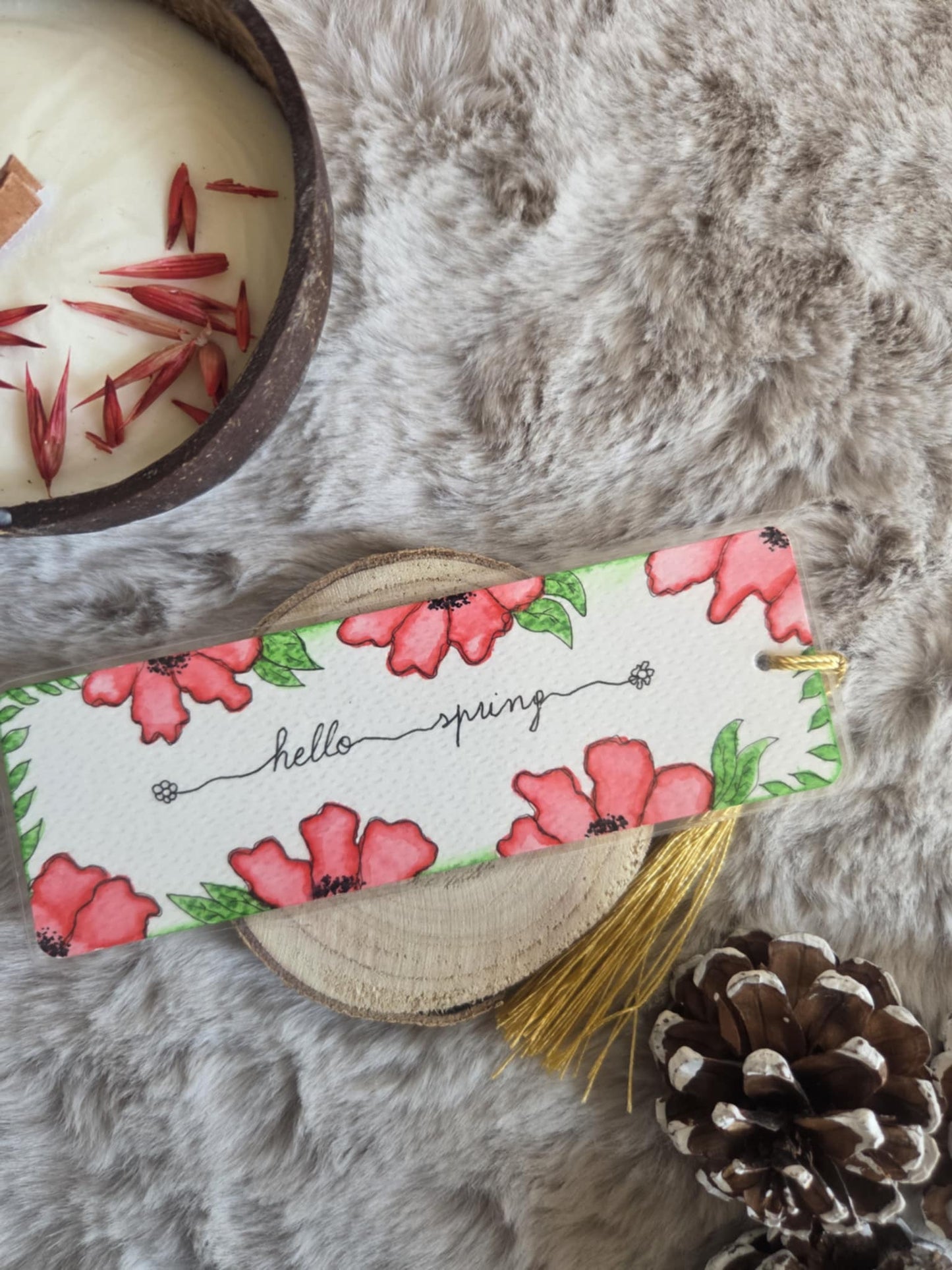 Marque-page fait main à l’aquarelle "Hello Spring"