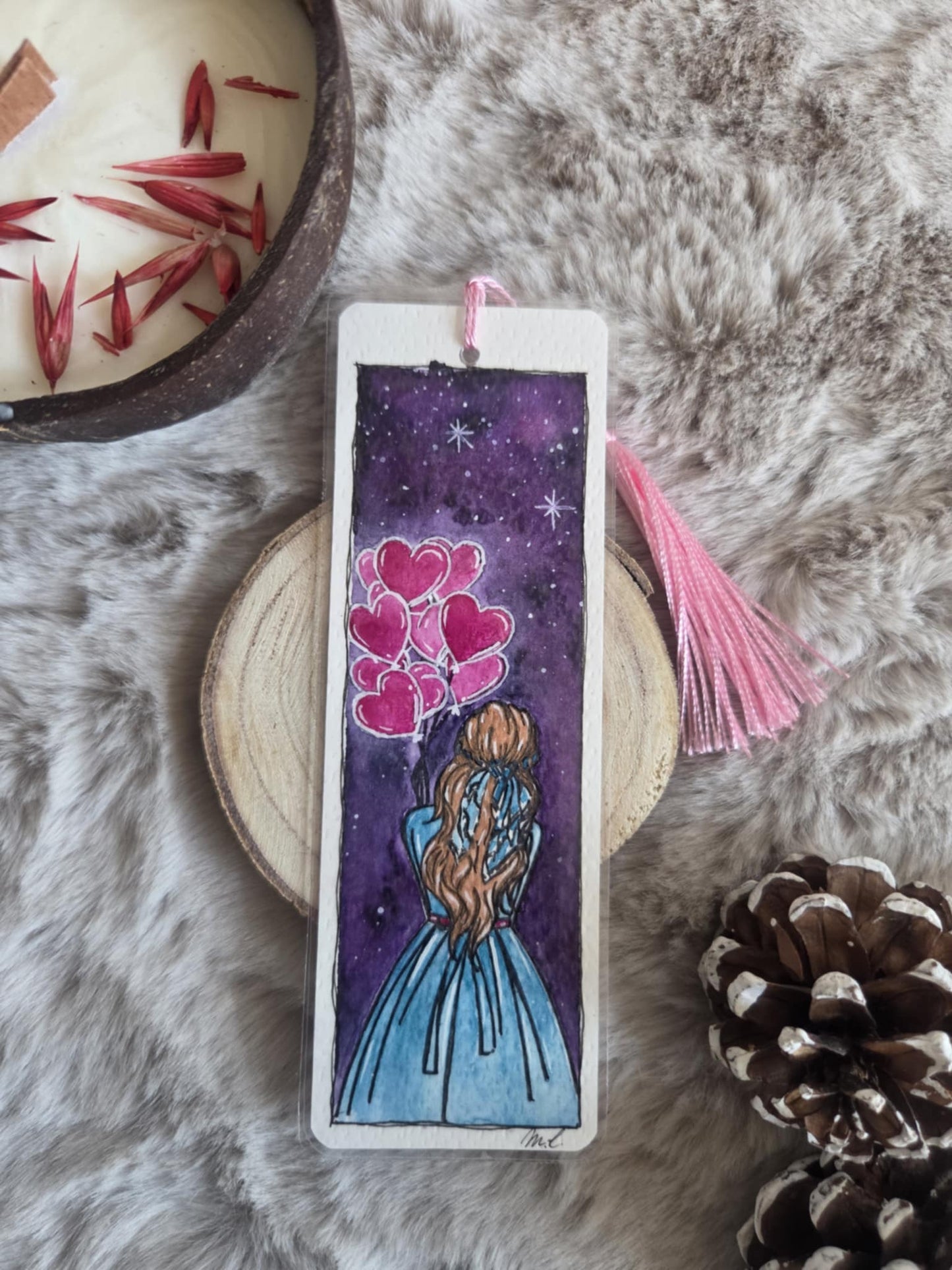 Marque-page fait main à l’aquarelle "La demoiselle"