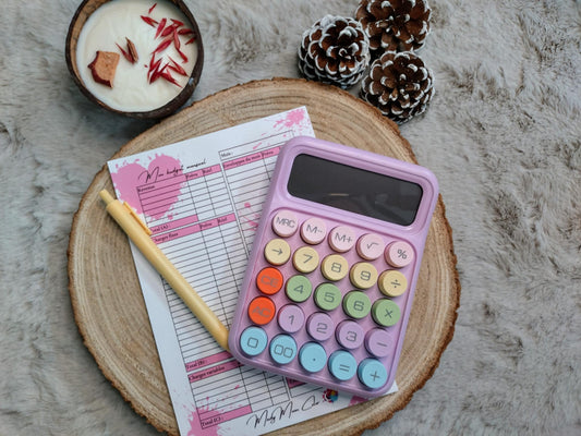 Calculatrice thème violet aux touches colorées