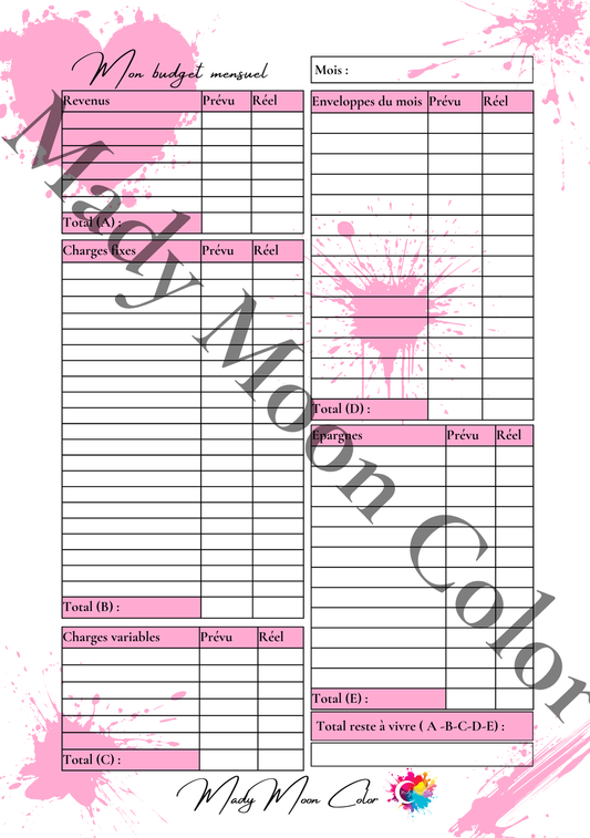 Bloc Budget mensuel rose