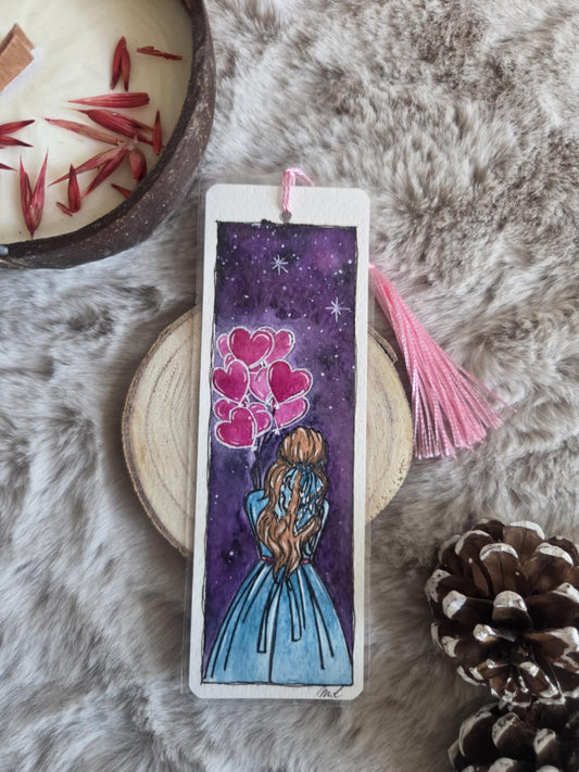 Marque-page fait main à l’aquarelle "La demoiselle"